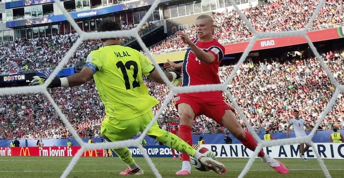 Erling Haaland merayakan gol debutnya di Piala Dunia 2026 bersama timnas Norwegia