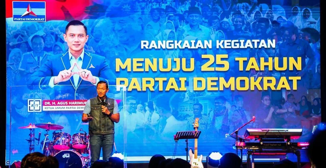 Ketua Umum Partai Demokrat AHY saat memberikan pidato kick off HUT ke-25 Partai Demokrat