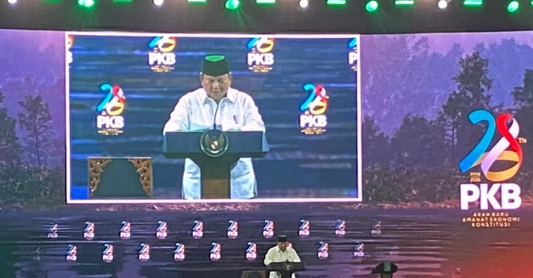 Presiden Prabowo Subianto saat memberikan sambutan pada Harlah ke-28 PKB di JCC Senayan