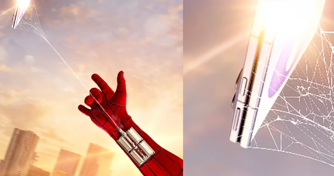 Tampilan siluet perangkat Galaxy Z Fold8 dalam teaser kolaborasi bersama Spider-Man