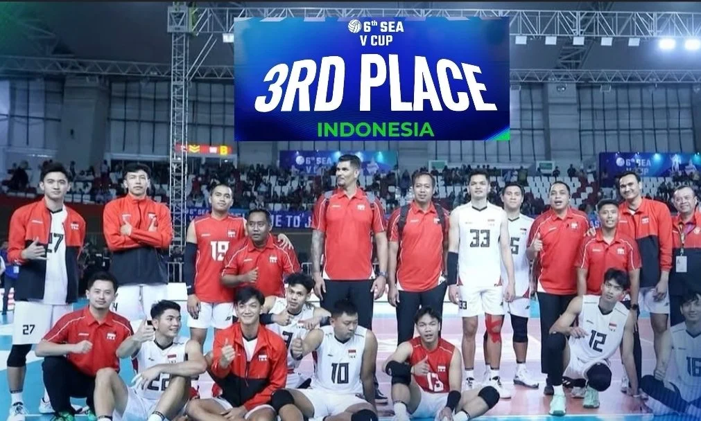 Timnas Voli Putra Indonesia bertanding melawan Kamboja pada perebutan tempat ketiga SEA V Cup 2026