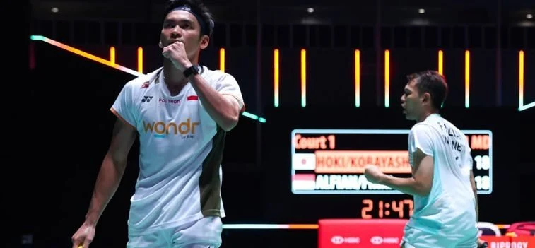 Fajar Alfian dan Muhammad Shohibul Fikri merayakan kemenangan di Japan Open 2026
