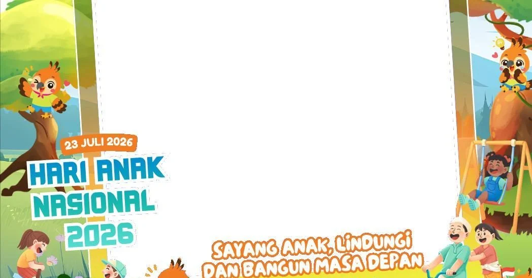 Ilustrasi bingkai Twibbon Hari Anak Nasional 2026 untuk media sosial